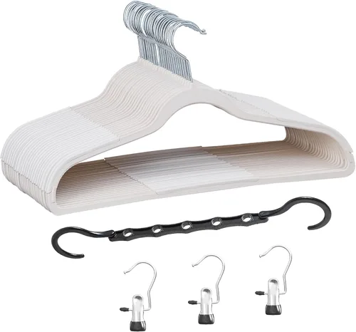 VECELO Paquete de 25 perchas de ropa, colgador de plástico antideslizante, gancho giratorio de 360° y ahorro de espacio para armario de dormitorio,