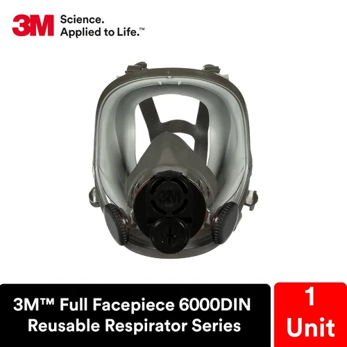 Miniatura 3 de 3M Respirador reutilizable de pieza completa 6800DIN, NIOSH, protección respiratoria, lente grande, ANSI, ligero, facial de silicona, válvula