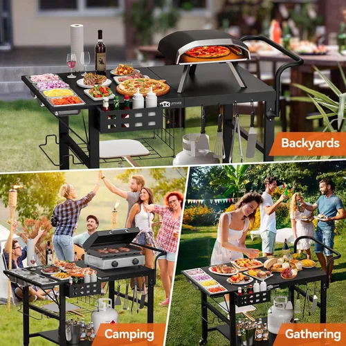 Miniatura 9 de Leteuke Mesa para horno de pizza, mesa de carrito para parrilla Blackstone, soporte para horno de pizza al aire libre, se adapta a Ninja, Cuisinart