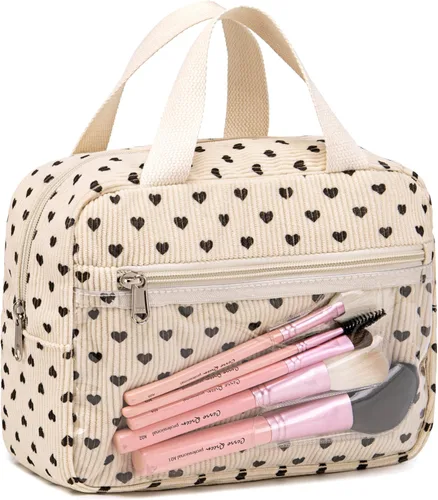Miniatura 7 de CAMTOP Bolsa de maquillaje para mujeres y niñas, bolsas de cosméticos de viaje, neceser de viaje, bolsa con cremallera (beige)