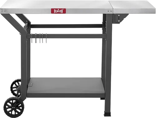 Feasto Mesa de parrilla móvil con mesa auxiliar plegable, mesa para horno de pizza como carrito de preparación de alimentos para barbacoa con Gris