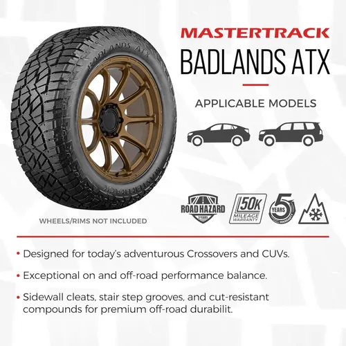Miniatura 2 de Juego de 4 (cuatro) neumáticos Mastertrack BADLANDS ATX 225/65R17 102H para todo terreno para todo terreno 225/65/17. Incluye 3 años de garantía
