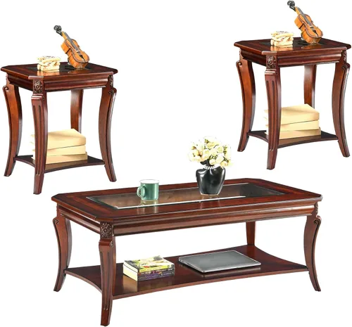 Miniatura 12 de Mesa auxiliar tradicional con estante de almacenamiento y patas talladas, mesas de sala de estar de granja, mesa central rectangular de madera