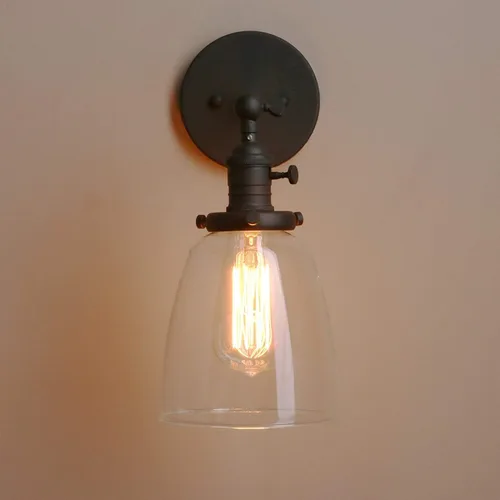 Miniatura 5 de Pathson Loft - Lámpara de pared vintage de 5.6 pulgadas de diámetro con pantalla de vidrio transparente ovalada, lámpara de pared industrial vintage