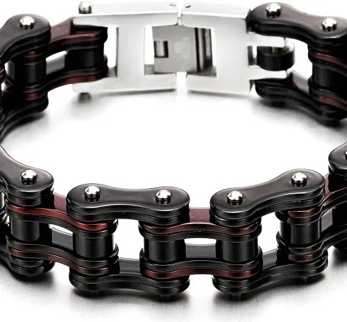 Miniatura 2 de COOLSTEELANDBEYOND Pulsera de cadena de bicicleta de acero inoxidable, en dos tonos, acabado pulido, para hombre