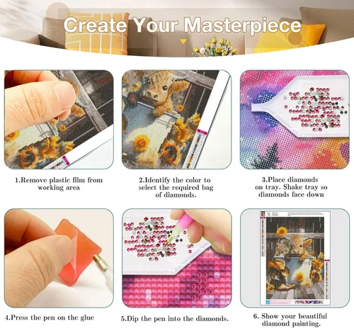 Miniatura 6 de Axquilon Kits de arte de diamantes para adultos, paquete de 3 kits de pintura de diamantes de vaca de las tierras altas para adultos, 5D redondo