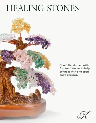 Miniatura 2 de KALIFANO Piedras preciosas naturales del árbol de la vida (1,251 unidades) – Árbol de dinero de cristal de chakra de bonsái Feng Shui para curación