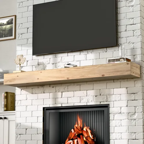 Miniatura 30 de Repisa de Chimenea de 60 Pulgadas, Repisa de Chimenea Artesanal para Sobre la Chimenea, Repisa de Madera con Soporte Invisible de Servicio Pesado
