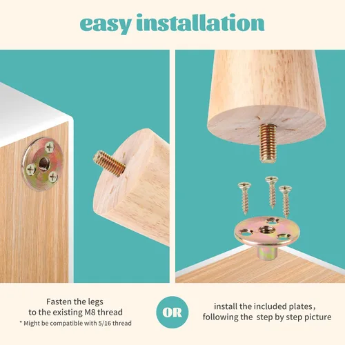 Miniatura 4 de Juego de 4 patas redondas de madera maciza de 3 pulgadas para muebles, sofá cama, silla de café, escritorio, patas rectas con pernos preperforados