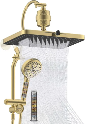 Miniatura 11 de Hibbent cUPC Certificado Combo de Cabezal de Ducha de 13'', Cabezal de Ducha de Lluvia de Alta Presión con 5 Modos de Rociado, Ducha de Mano con 10