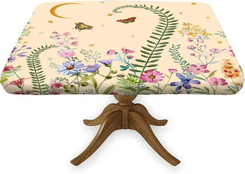 Miniatura 23 de Mantel cuadrado de estilo bohemio, diseño de hojas de color azul marino, con bordes elásticos, de poliéster, para interiores y exteriores, 2-Mantel