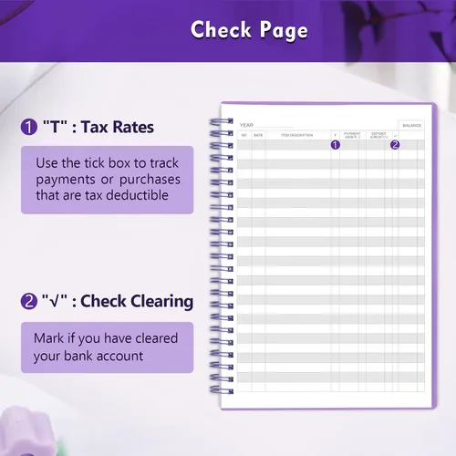 Miniatura 3 de Registros de cheques para chequera personal, libro de registro de cheques grande de doble espiral, planificador de presupuesto con registro