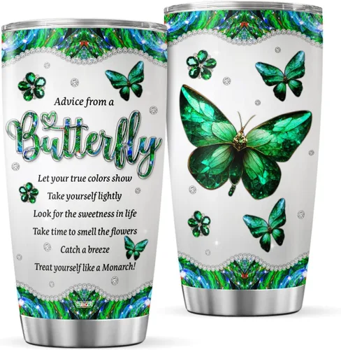 CUBICER Vasos de café con diseño de mariposa, regalos para mujeres en cumpleaños, Navidad, día de mariposa, taza de 20 onzas, taza grande de acero