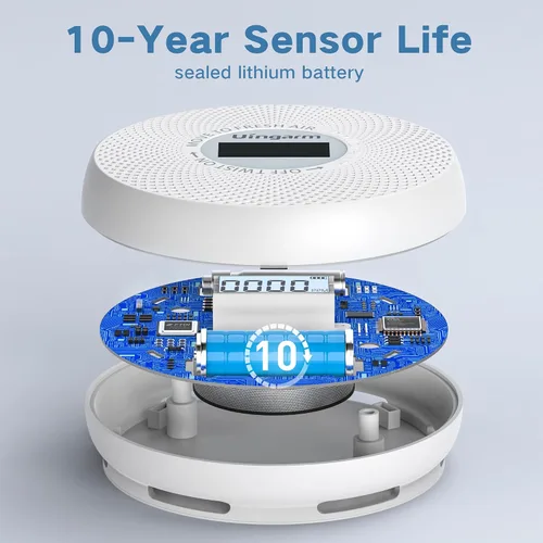 Miniatura 3 de Detector de humo y monóxido de carbono, detector de humo 2 en 1, indicadores de luz de advertencia LED, batería de 10 años (blanco, paquete de 3)