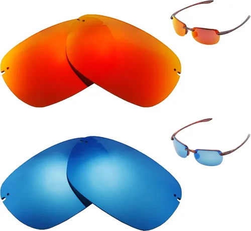 Walleva Lentes de repuesto polarizados rojo fuego + azul hielo para gafas de sol Maui Jim Sandy Beach, Rojo fuego + azul hielo.