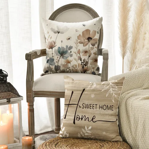 Miniatura 3 de AVOIN colorlife Chinoiserie - Juego de 4 fundas de almohada con diseño de flores de amapola Chickadee Home Sweet Home, 16 x 16 pulgadas, otoño