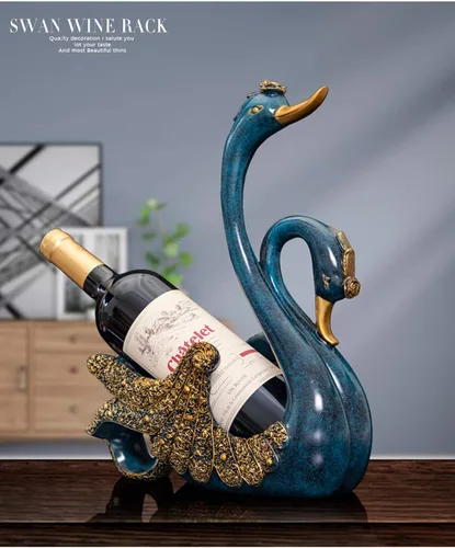 Miniatura 2 de Fantes Soporte para vino de cisne, soporte para botellas, mostrador, soporte de almacenamiento para boda, fiesta, decoración del hogar (cisne azul)