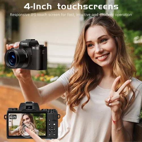 Miniatura 2 de Cámara digital 8K para fotografía, WiFi y cámara de vlogging con pantalla táctil de 4 pulgadas para YouTube con doble lente, cámaras de vlog de 64