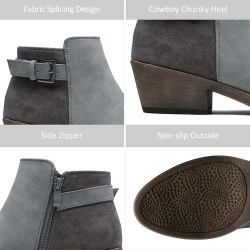 Miniatura 3 de Jeossy Botas cortas de tobillo para mujer, botas vaqueras de tacón bajo grueso occidental 9617 con cremallera