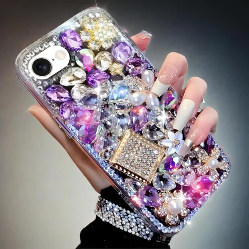 Miniatura 10 de Compatible con iPhone 13 Funda Linda con Diamantes de Imitación y Purpurina - Funda de Lujo de Diseño con Diamantes de Imitación para Mujer