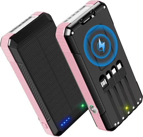 Miniatura 10 de Banco de Energía Cargador Solar 49800mAh, Carga Inalámbrica Portátil para Teléfono con 4 Cables Incorporados Carga Rápida 22.5W, Puerto
