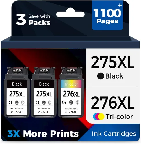 Relcolor Cartucho de tinta compatible de repuesto para Canon 275XL 276XL 275 276 XL PG275 CL276 (2-Negro, 1-Color, Pack de 3) para impresora TS3522