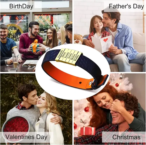 Miniatura 29 de Pulseras de cuero personalizadas para hombre con 1-6 nombres, pulsera trenzada personalizada con cuentas para papá, marido, día del padre, San