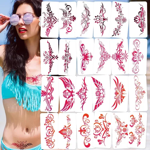 Miniatura 10 de Tatuajes de niña traviesa de 24 hojas, tatuajes temporales de ala negra para mujeres, damas y niñas, diseños de flores sexys para la parte inferior