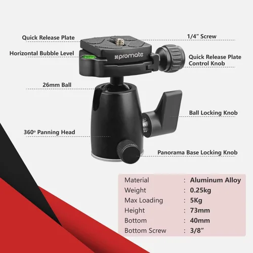 Miniatura 3 de Promate Precise 155 - Trípode fotográfico, negro