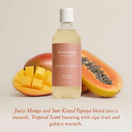 Miniatura 4 de Deep Steep Baño de burbujas, papaya de mango, 10 onzas, remojo calmante con manteca de karité, aceite de argán, aloe vera y aceite de coco, vegano