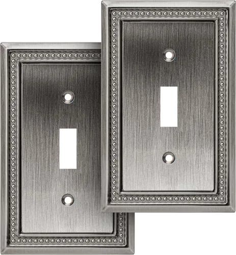 Miniatura 120 de Henne Bery Sunken Pearls - Placa de pared decorativa resistente para interruptor, cubierta para tomacorrientes (doble dúplex, níquel satinado)