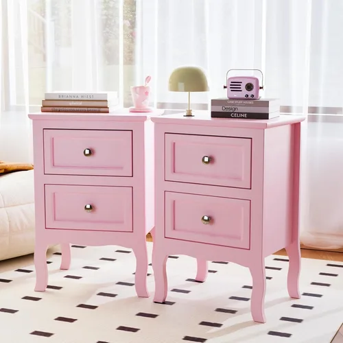 Miniatura 9 de Bonnlo Juego de 2 mesitas de noche blancas con 2 cajones, mesa auxiliar de cama/mesita de noche, mesita de noche pequeña para dormitorio, espacios