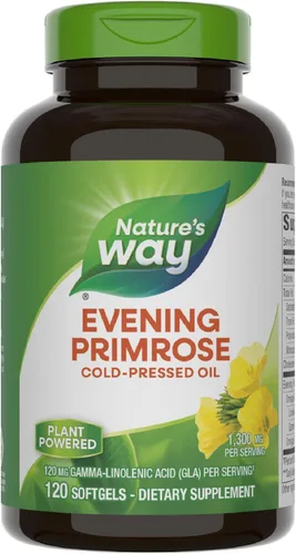 Nature's Way Aceite de onagra, fuerza máxima, prensado en frío, sin refinar, 1,300 mg por porción con 10% de GLA, 120 cápsulas blandas