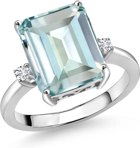 Miniatura 12 de Gem Stone King 5-7 Cttw Gemstone Birthstone and White Lab Grown Diamond 3-Stone Engagement Ring 925 Sterling Silver Center Emerald Cut 12X10MM