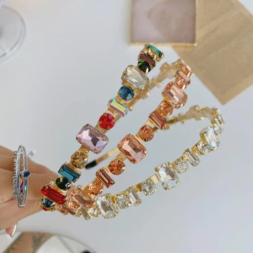 Miniatura 5 de Wiwpar Diademas de diamantes de imitación para mujeres y niñas, bandas elásticas para la cabeza delgadas con diamantes de imitación vintage, Negro