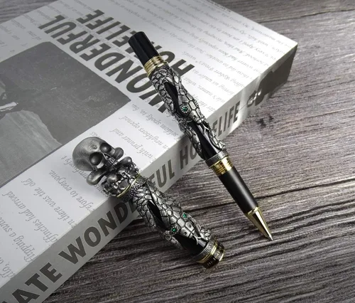 Miniatura 5 de Jinhao Snake Roller - Bolígrafo de metal, color negro con cabeza de calavera