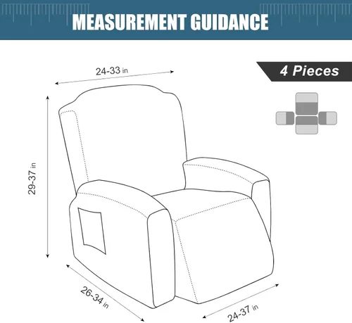 Miniatura 3 de Funda para Sillón Reclinable de 4 Piezas Elástica, Funda Deslizable de Sofá, Cubierta de Sofá para Sofá Reclinable de 1 Asiento, Protector