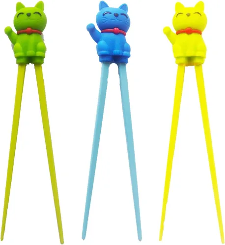 Miniatura 3 de Lindos palillos auxiliares de aprendizaje de vajilla para niños, principiantes y adultos (3 piezas, gato de la suerte)