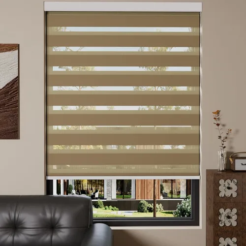 Miniatura 7 de MYshade Persianas enrollables de cebra opacas (85 %) con cordón para ventanas interiores, persianas de doble capa beige para dormitorio, baño, sala