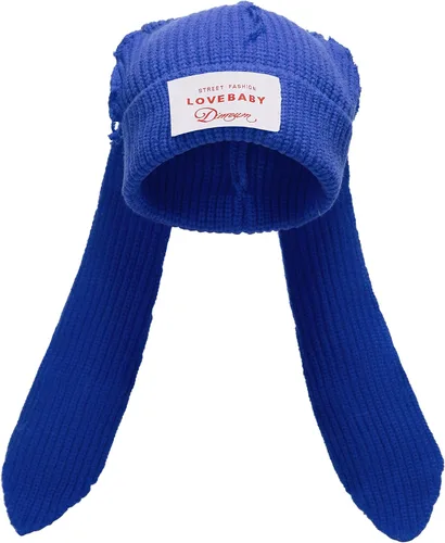 Miniatura 12 de Gorro de punto con orejas largas de conejo, gorro divertido de invierno, gorro cálido de punto de conejo de ganchillo para exteriores