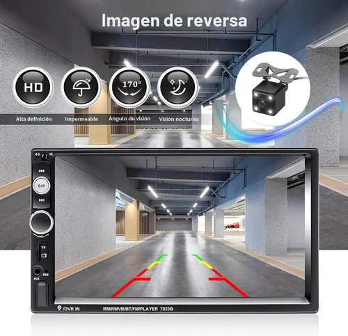 Miniatura 6 de CAMECHO Estéreo de automóvil de 7" con doble DIN, audio Bluetooth, reproductor MP5, USB, FM, radio multimedia+ cámara de respaldo mini de 4 LED