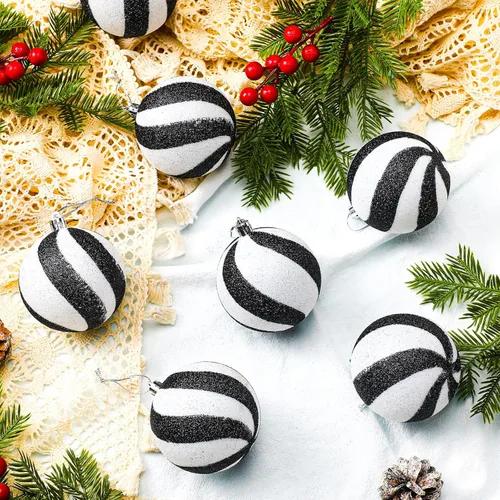 Miniatura 5 de Liliful 12 Piezas Bolas de Navidad de 3.15 Pulgadas Adornos con Purpurina Decoraciones de Árbol de Navidad Plástico Pintado Esferas Navideñas