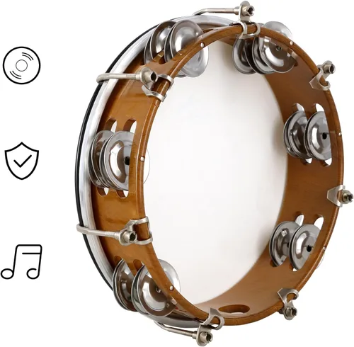Miniatura 6 de EASTROCK - Pandereta de 8 pulgadas ajustable para adultos, pandereta de plástico de mano con doble fila de cascabeles de metal, instrumento musical