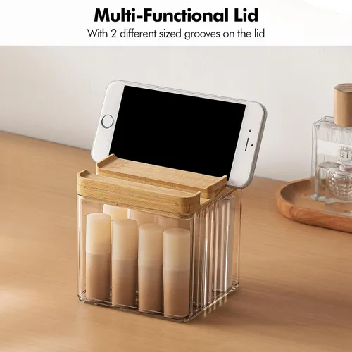 Miniatura 5 de Poeland Organizador de lápiz labial, caja de almacenamiento de escritorio con tapa y divisor, organizador de cosméticos para pintalabios, pequeños