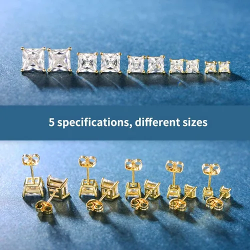 Miniatura 5 de Juego de 5 pares de aretes tipo dormilona chapados en oro amarillo de 14 quilates con circonita cúbica transparente para mujeres y hombres