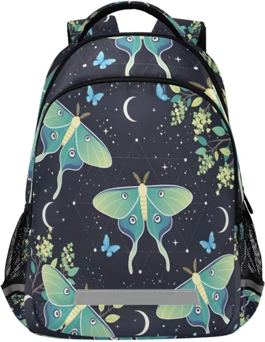 ALAZA Mochilas de viaje con diseño de mariposa, luna y estrella, color azul turquesa, mochila escolar para hombres, mujeres, adolescentes y niños