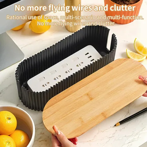 Miniatura 3 de Caja de organización de cables con tapa de madera Caja organizadora de cables grande para ocultar la regleta de alimentación y debajo