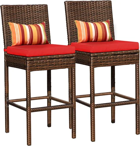Miniatura 11 de Sundale Outdoor Juego de 4 taburetes de bar de 30 pulgadas de altura de asiento, taburetes de mimbre para patio con respaldo, silla de ratán marrón