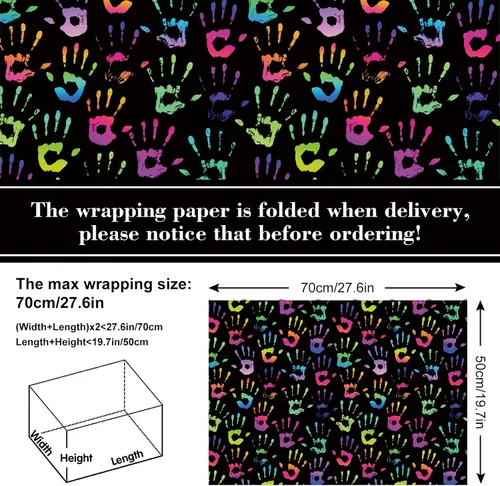 Miniatura 2 de AnyDesign 12 hojas de papel de regalo colorido, no enrollado, 4 diseños, papel de regalo de neón negro plegado plano para fiesta brillante