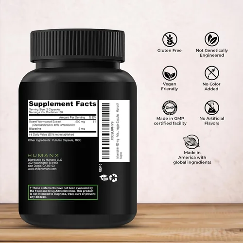 Miniatura 2 de HUMANX Artemisinina de 505 mg con bioperina para una mayor absorción, apoya el envejecimiento, la digestión y la inmunidad saludables, probado por